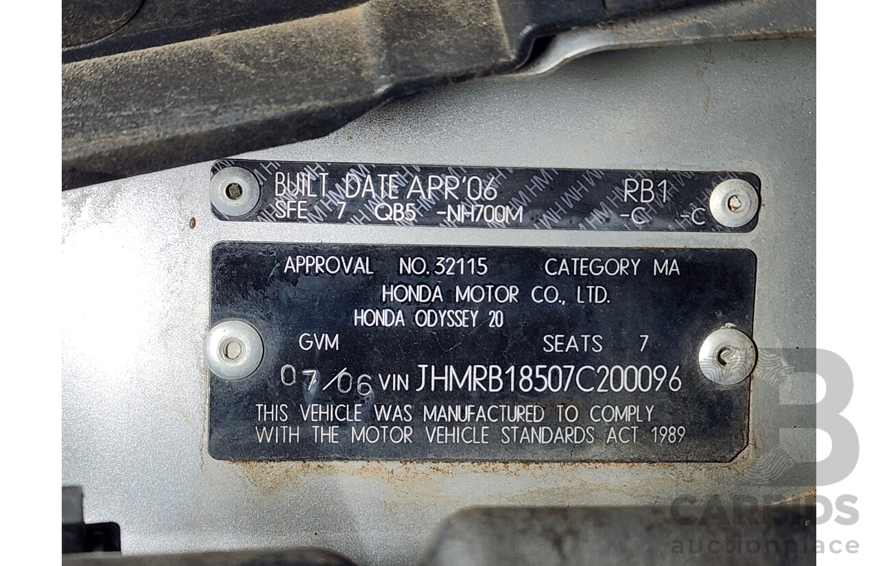 07/2006 Honda Odyssey Luxury 20 4d Wagon Silver 2.4L