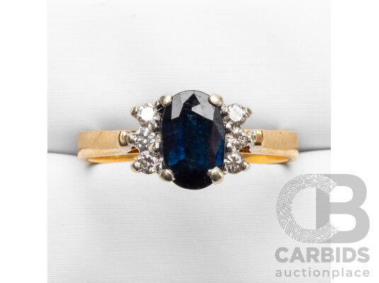 18ct Yellow & White Gold Sapphire & Diamonds Ring - Size N