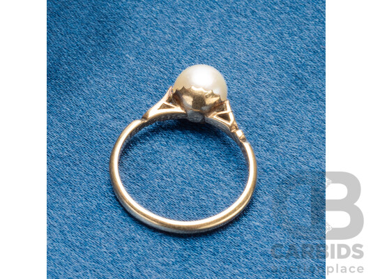 Vintage 9ct Yellow Gold Pearl Ring - Size N