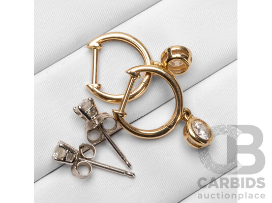 10ct Gold & Diamond Earrings - Lot of 2 - 1.84gms