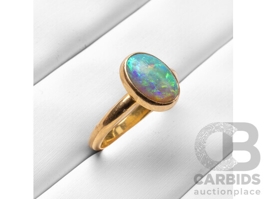 Vintage 18ct Yellow Gold & Opal Solitaire Ring - Size G.5