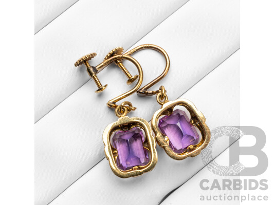Vintage 14ct Yellow Gold & Created 'Parti' Sapphire Earrings by Kordes & Lichtenfels - 3.44gms