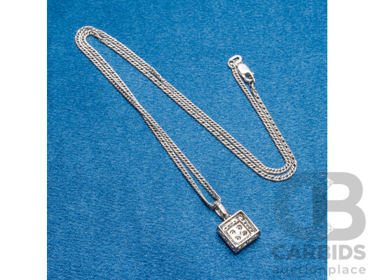 9ct White Gold Necklace & Diamond Pendant. Length - 44.5cms