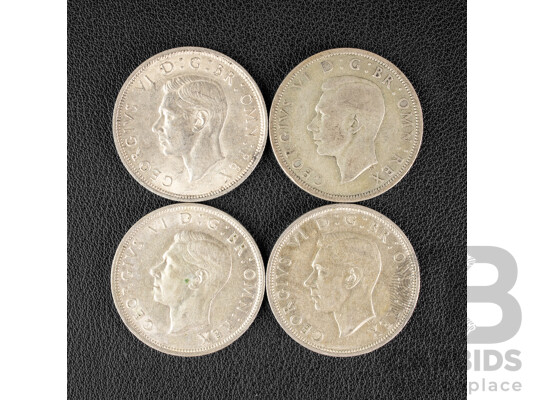 Four Great Britain KGVI Silver Half Crowns 1939, 1940, 1941, 1942 .500