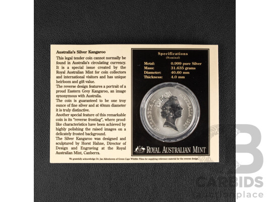 Australian RAM 1995 Silver One Dollar Coin ‘C’ Mint Mark, Silver Kangaroo .999