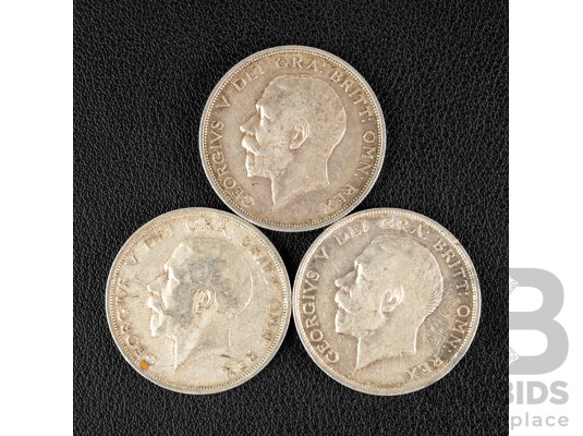 Three Great Britain KGV Silver Half Crowns 1913, 1914, 1915  .925