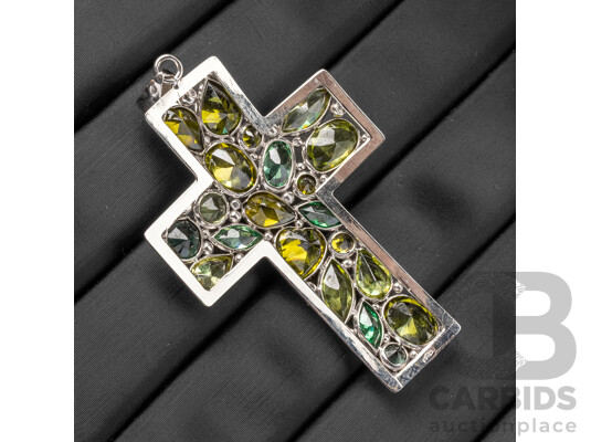 14ct White Gold & Multi Coloured Tourmaline Cross Pendant - 6.47gms