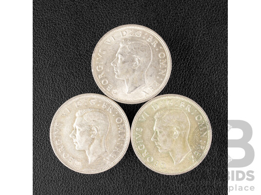 Three Great Britain KGVI Silver Half Crowns, 1944, 1945, 1946 .500