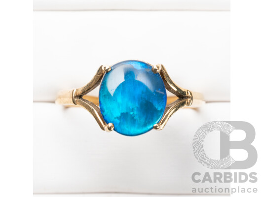 Vintage 9ct Yellow Gold Opal Doublet Ring, Size T, 2.87 Grams