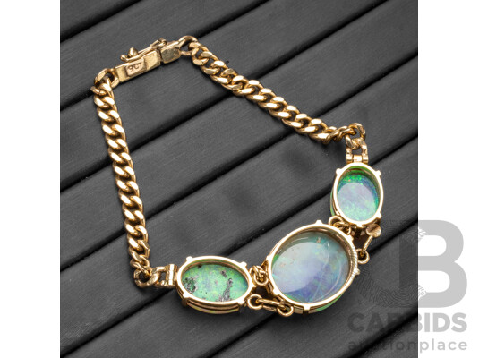 Vintage 9ct Yellow Gold and Solid Australian Opal Bracelet - 13.01gms