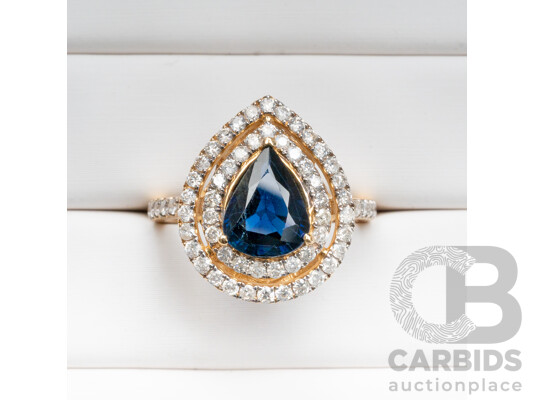 14ct Yellow Gold Dress Ring with Sapphire & Diamonds with Valuation - Size M