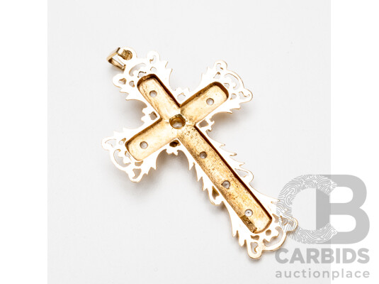 Vintage 14ct Yellow Gold & White Quartz Cross - 7.02gms
