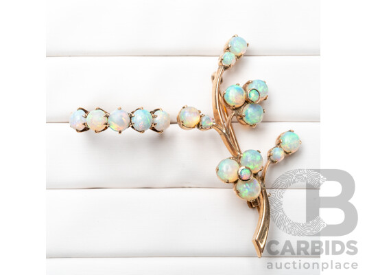 Vintage 9ct Rose Gold & Opal Ring & Brooch Set - 6.87gms