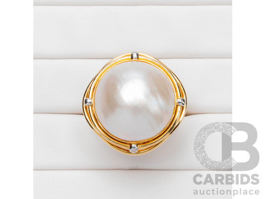 14ct Yellow Gold & Pearl Dress Ring - Size T