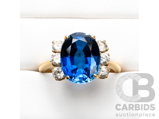 Vintage 18ct Yellow Gold Sapphire & Quartz Ring - Size P.5
