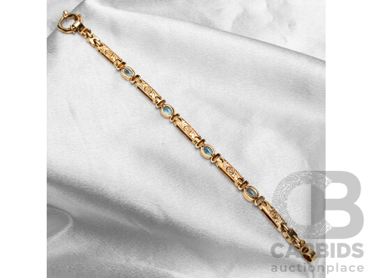 9ct Yellow Gold Panel Link & Topaz Bracelet - 16.95gms