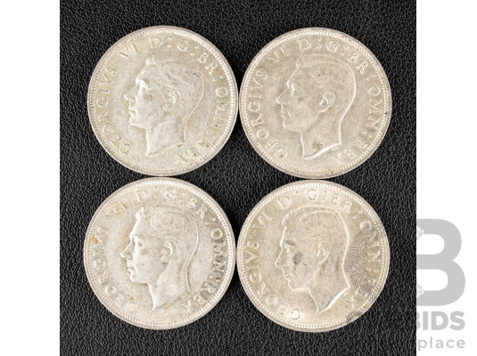 Four Great Britain 1942 KGVI Silver Half Crowns .500