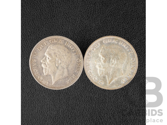 Great Britain KGV 1928 and 1929 Silver Half Crowns .500