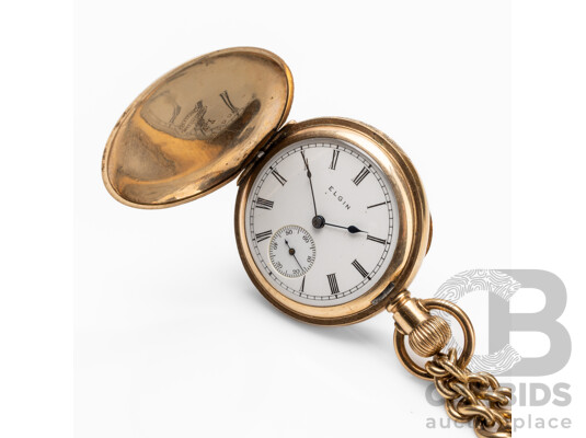 Vintage 9ct Pocket Watch & Heavy Chain by Keystone & Elgin - 8235992 - 73.06g