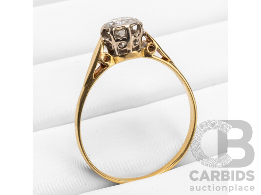 Vintage 18ct Yellow/White Gold & Diamond Solitaire Ring - Size T