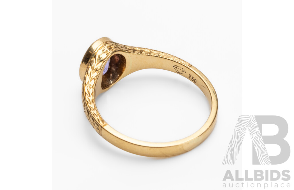 Vintage Inspired 18ct Yellow Gold & Tanzanite Solitaire Ring - Size Q
