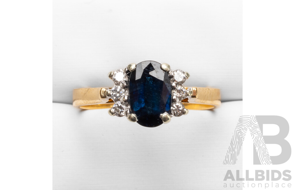 18ct Yellow & White Gold Sapphire & Diamonds  Ring - Size N