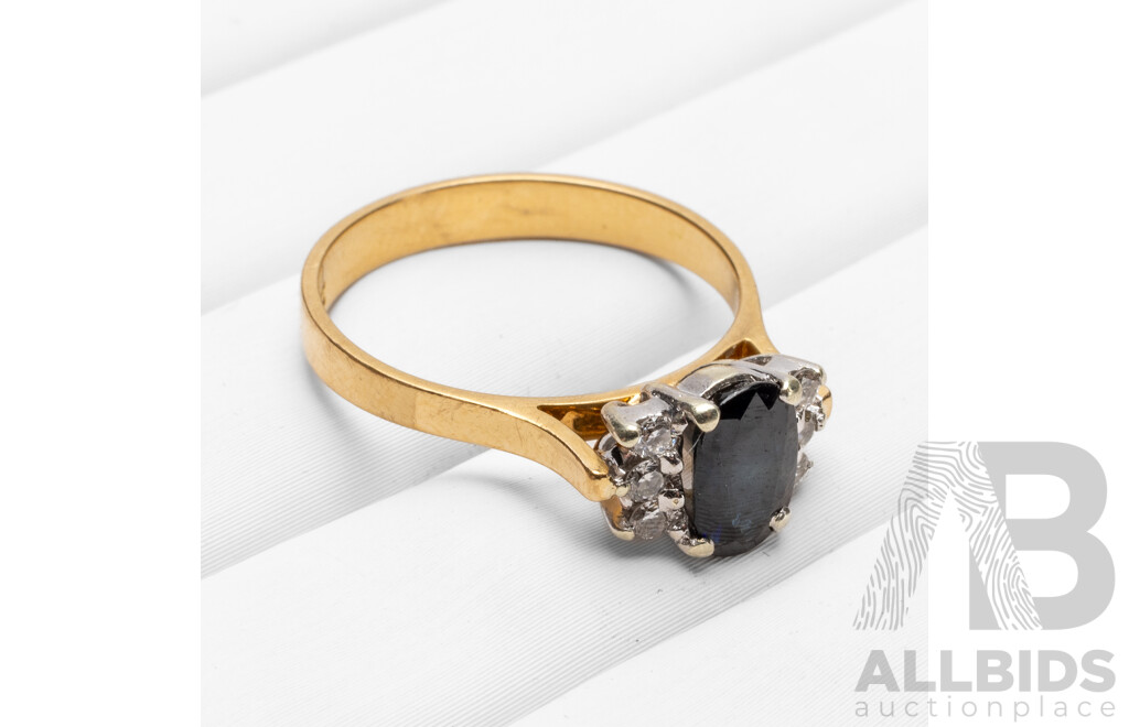 18ct Yellow & White Gold Sapphire & Diamonds  Ring - Size N