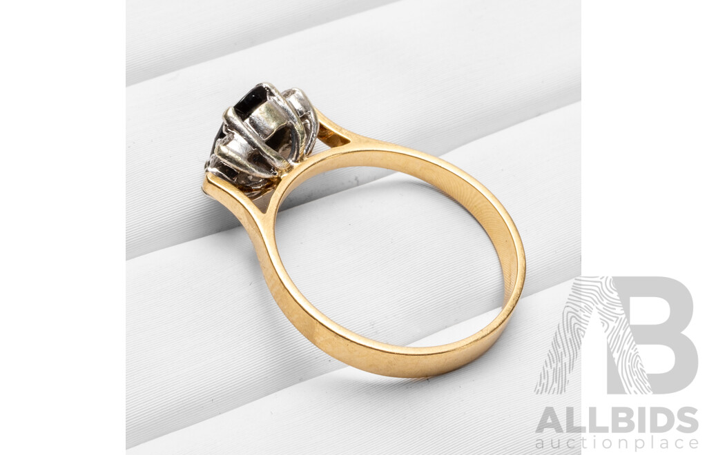 18ct Yellow & White Gold Sapphire & Diamonds  Ring - Size N