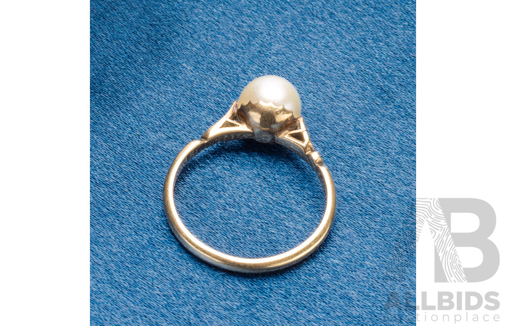 Vintage 9ct Yellow Gold Pearl Ring - Size N