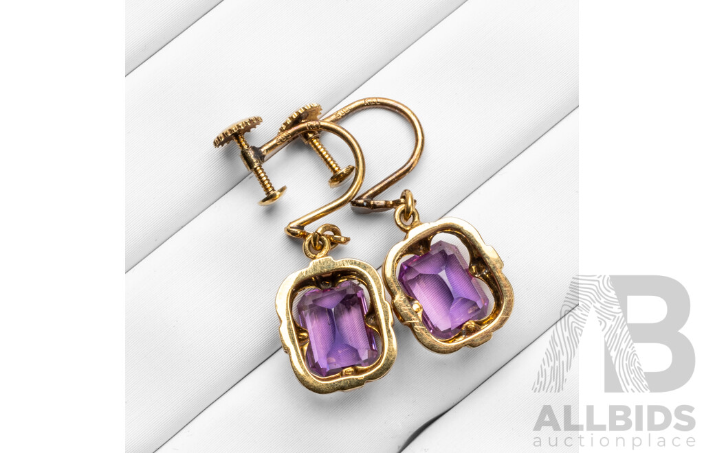 Vintage 14ct Yellow Gold & Created 'Parti' Sapphire Earrings by Kordes & Lichtenfels - 3.44gms