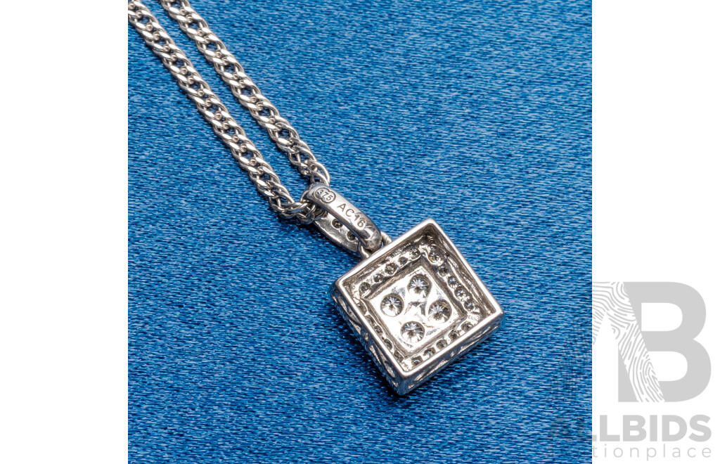 9ct White Gold Necklace & Diamond Pendant. Length - 44.5cms