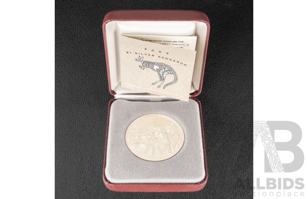 Australian RAM 2003 Silver Frosted One Dollar Coin, Silver Kangaroo .999