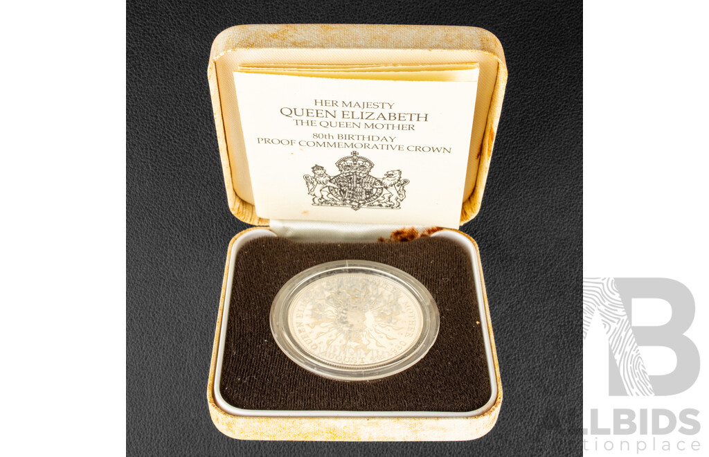 Great Britain Royal Mint Silver 1980 Proof Crown, Queen Elizabeth Mother 80th Birthday .925