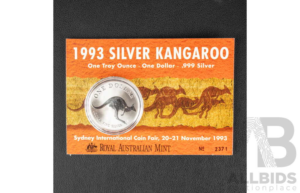 Australian RAM 1993 Silver One Dollar Coin ‘C’ Mint Mark, Silver Kangaroo .999