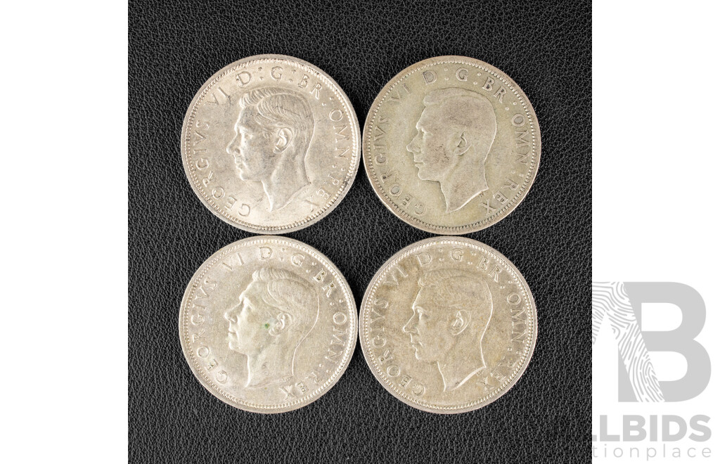 Four Great Britain KGVI Silver Half Crowns 1939, 1940, 1941, 1942 .500