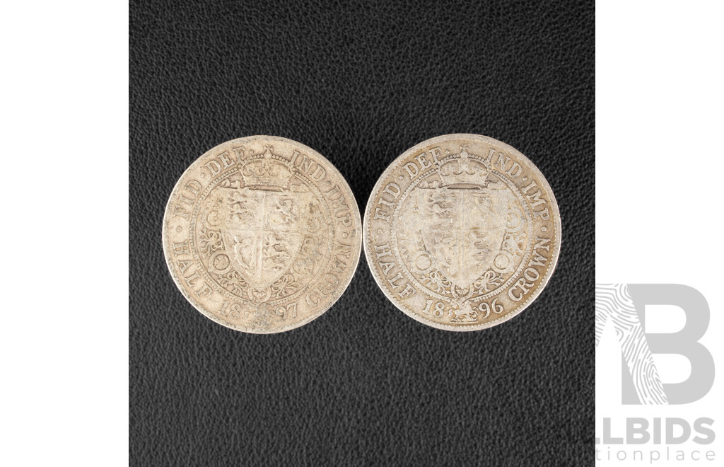Two Great Britain QV Silver Half Crowns 1896 and 1897 .925