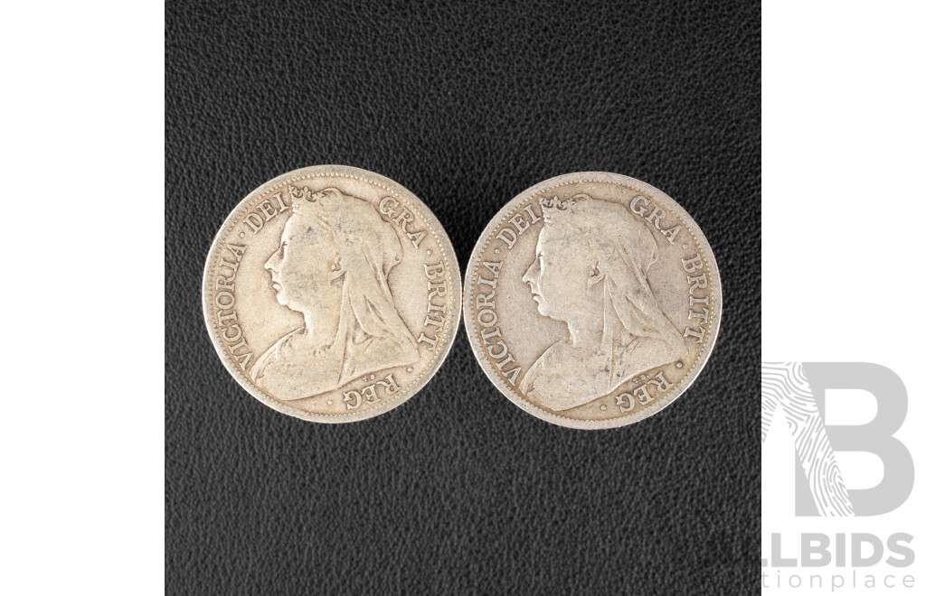 Two Great Britain QV Silver Half Crowns 1896 and 1897 .925