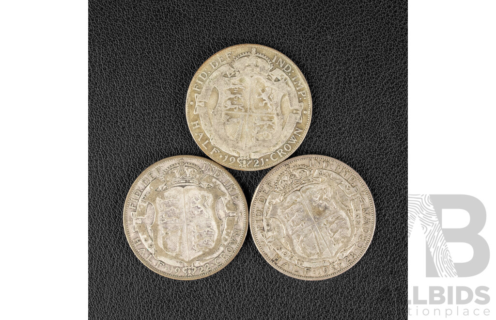 Three Great Britain KGV Silver Half Crowns 1921, 1922, 1923 .500
