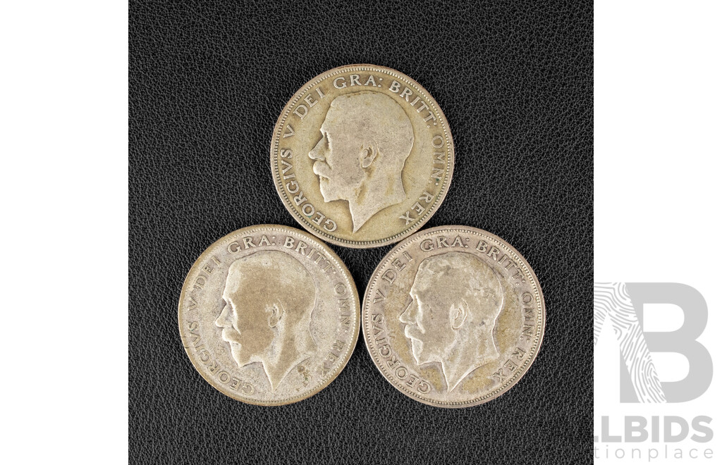 Three Great Britain KGV Silver Half Crowns 1921, 1922, 1923 .500