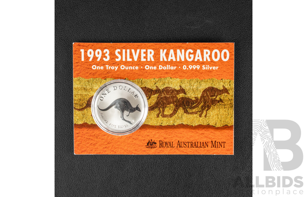 Australian RAM 1993 Silver One Dollar Coin ‘C’ Mint Mark, Silver Kangaroo .999