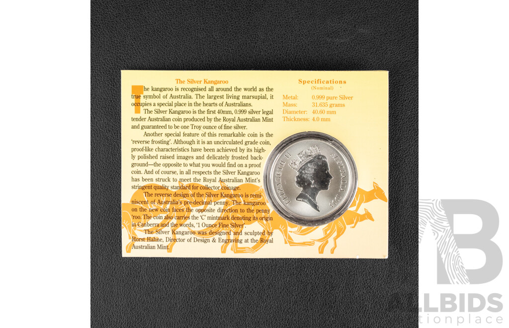 Australian RAM 1993 Silver One Dollar Coin ‘C’ Mint Mark, Silver Kangaroo .999