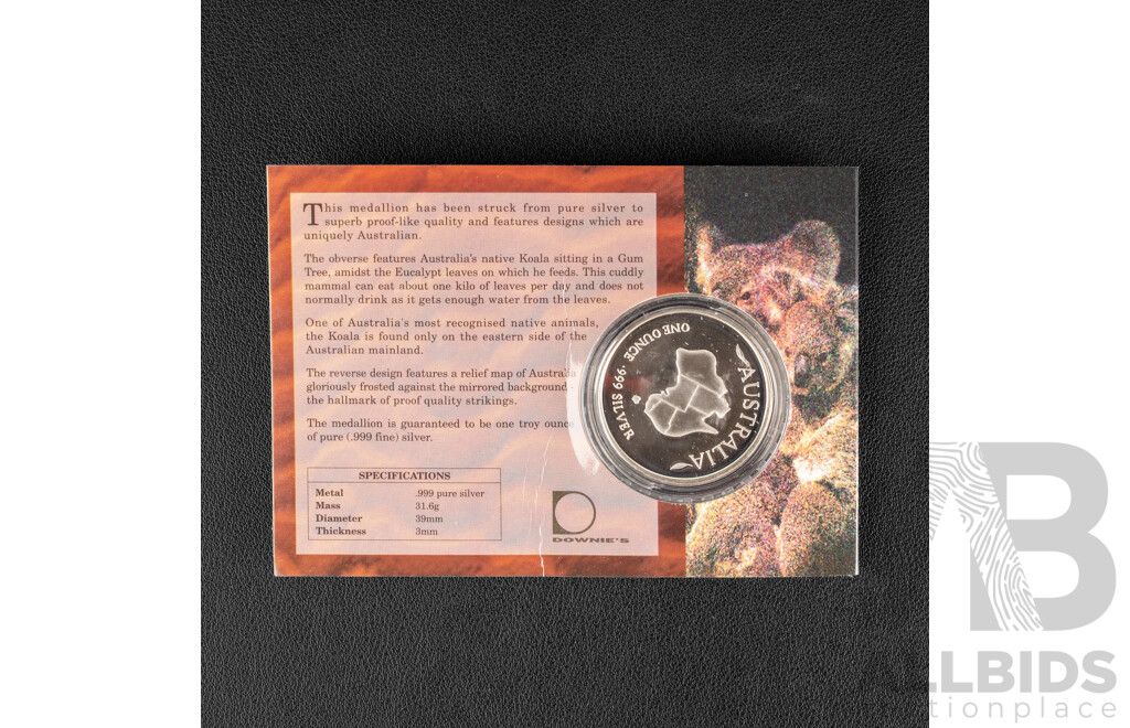Australian Perth Mint 1998 Silver Medallion, Silver Koala .999