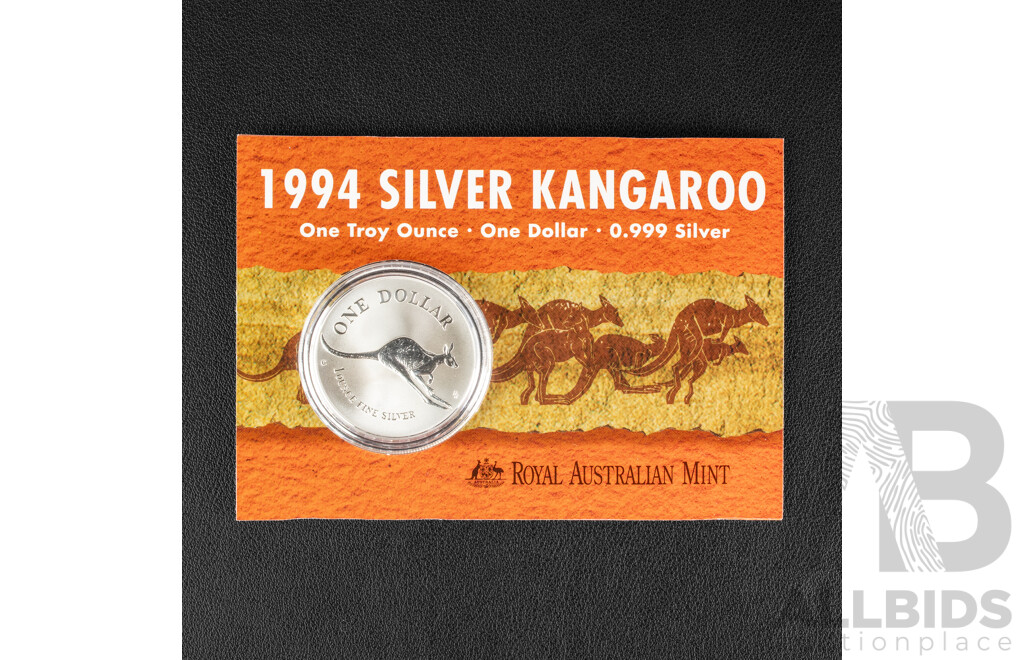 Australian RAM 1994 Silver One Dollar Coin ‘C’ Mint Mark, Silver Kangaroo .999