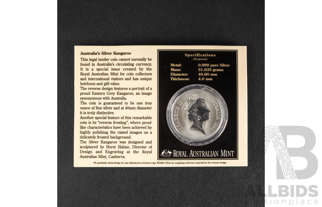 Australian RAM 1995 Silver One Dollar Coin ‘C’ Mint Mark, Silver Kangaroo .999