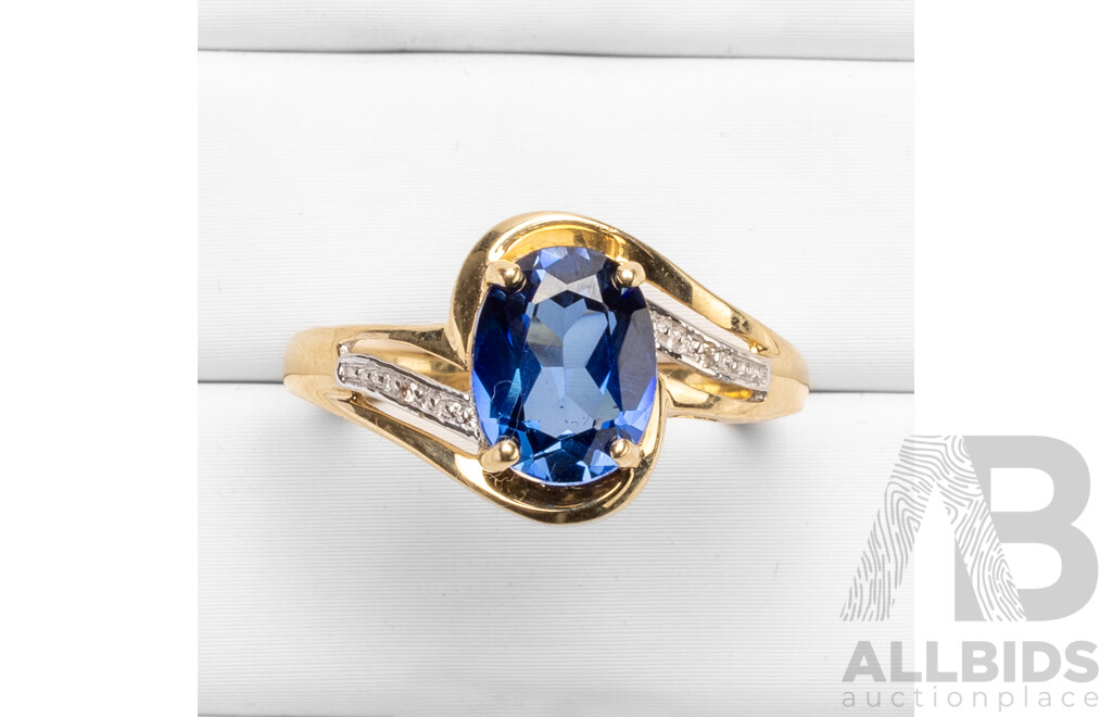 9ct Yellow Gold Sapphire & Diamonds Dress Ring - Size Q