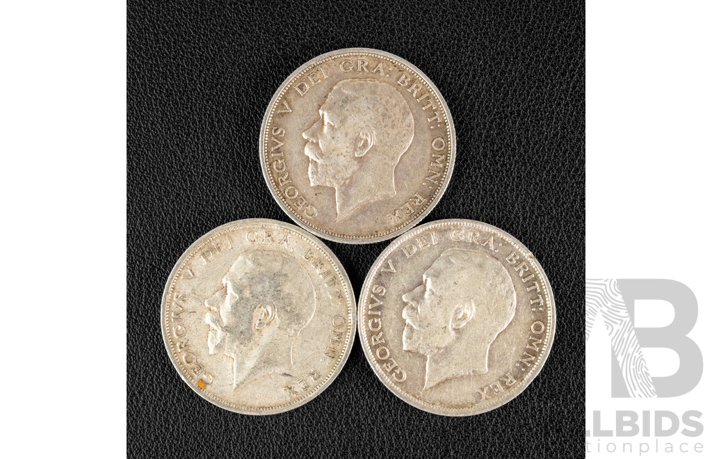 Three Great Britain KGV Silver Half Crowns 1913, 1914, 1915 .925