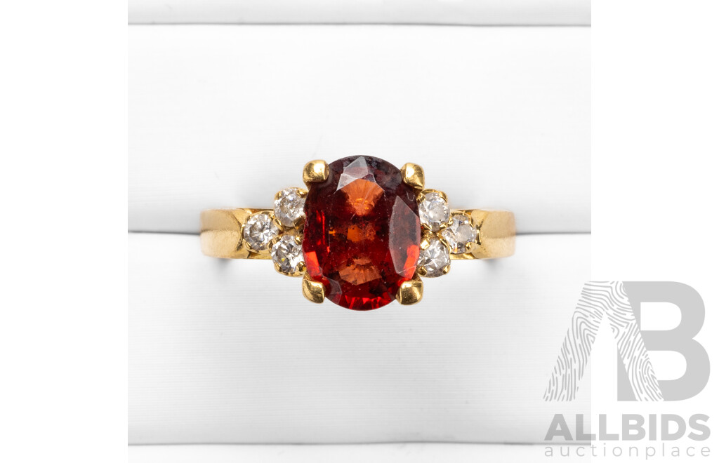 Vintage 18ct Yellow Gold, Garnet & Quartz Ring - Size O.5