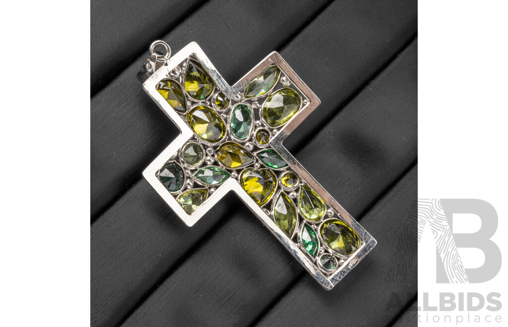 14ct White Gold & Multi Coloured Tourmaline Cross Pendant - 6.47gms