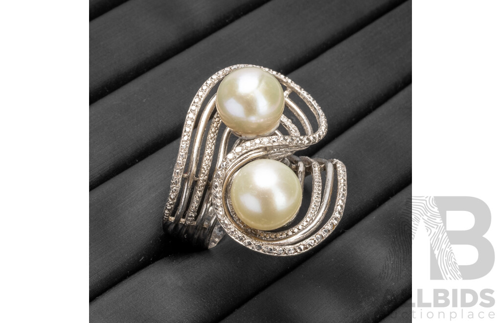 950 Platinum Unique Custom Made Pearl Ring - Size O - 19gms