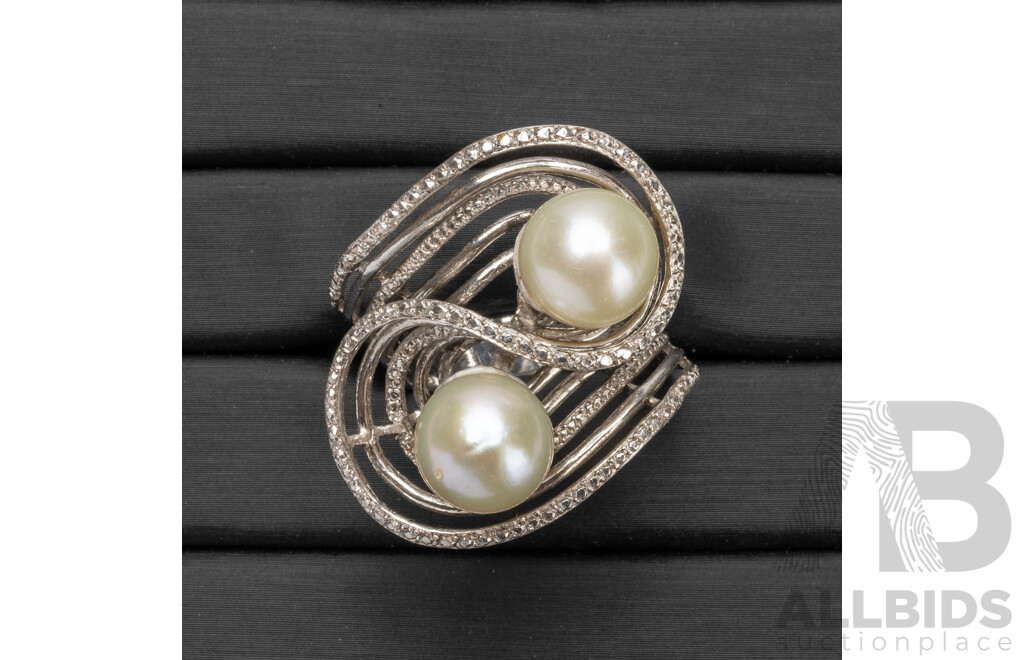 950 Platinum Unique Custom Made Pearl Ring - Size O - 19gms